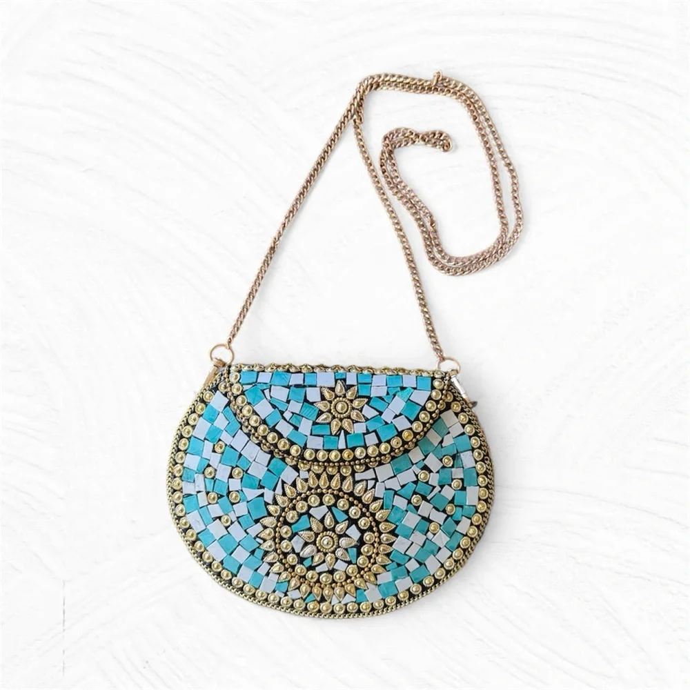 NEW Ramla Handmade Gold Embellished Clutch - Picture 1 of 10